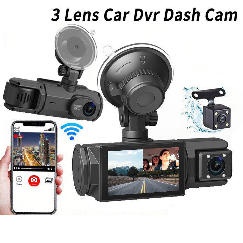 HD 1080p DVR Camera With 3 Lens & Reversing Image Compatible With Mobile Phone WIFI Car