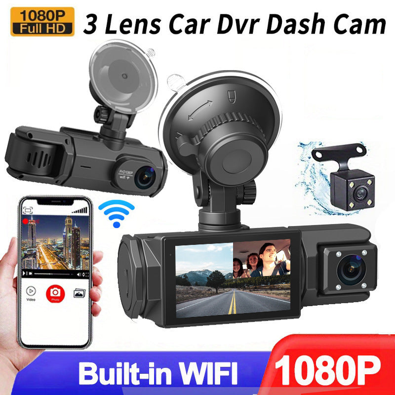 HD 1080p DVR Camera With 3 Lens & Reversing Image Compatible With Mobile Phone WIFI Car