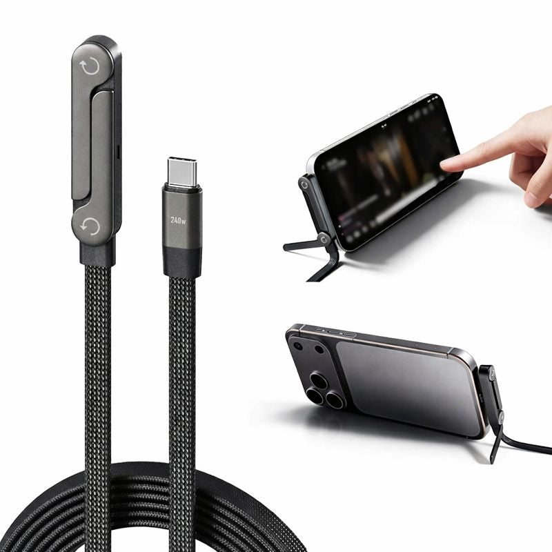 CoreCharge™ 240W Elbow Fast-Charging Cable with Foldable Phone Stand