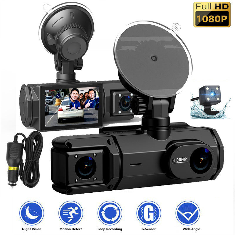 HD 1080p DVR Camera With 3 Lens & Reversing Image Compatible With Mobile Phone WIFI Car